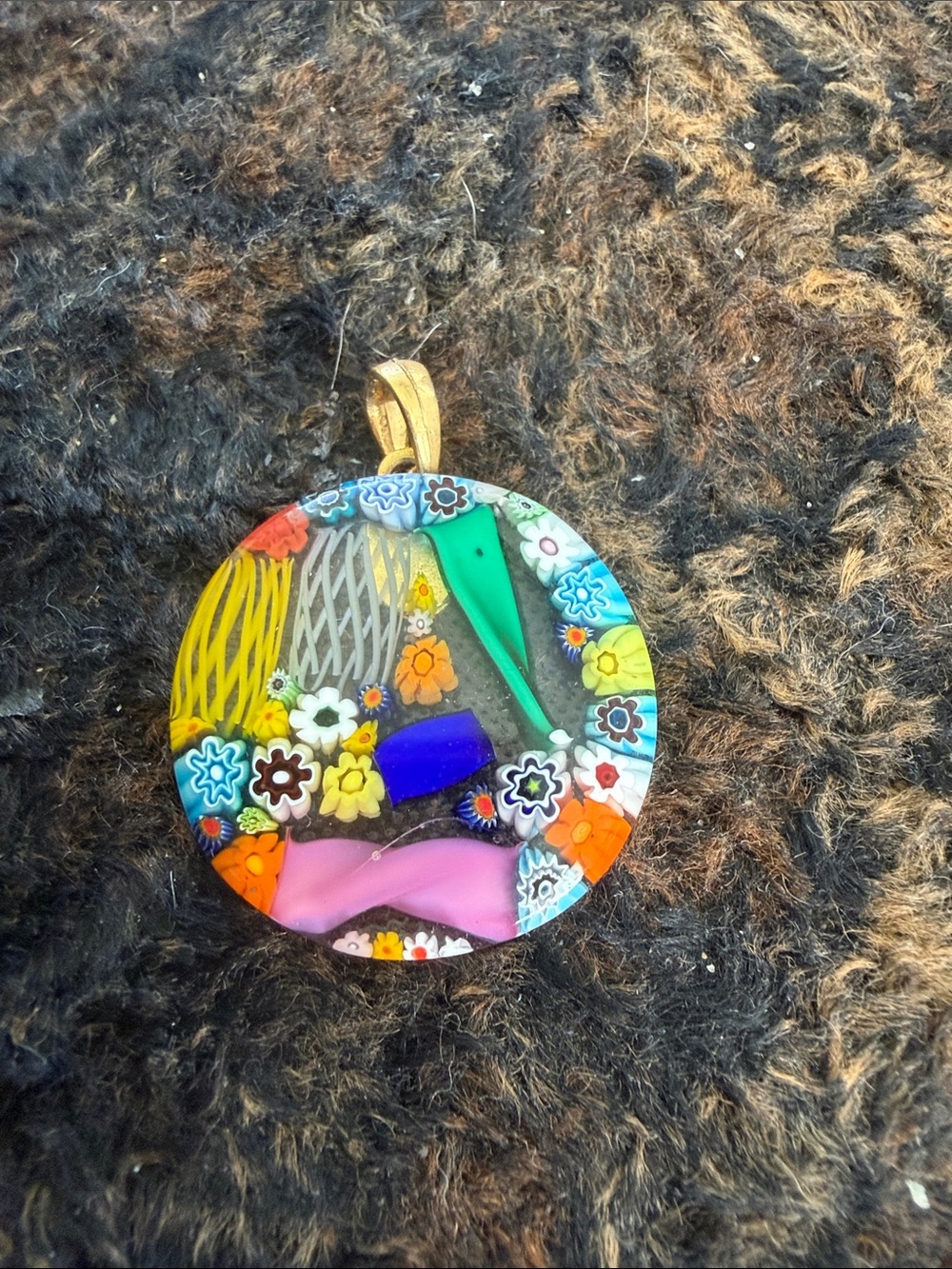 Colorful Millefiori Glass Round Pendant - Multicolor